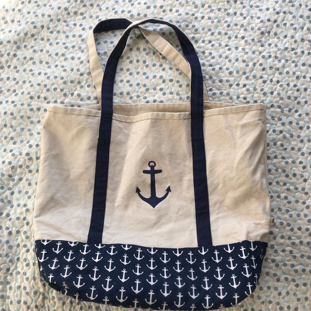 Nautical Anchor Canvas Tote Bag - Navy and Cream